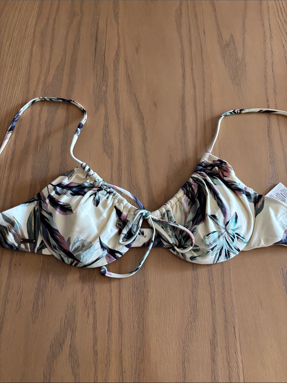 O'Neill Cream Floral Underwire Bikini Top with Adjustable Straps